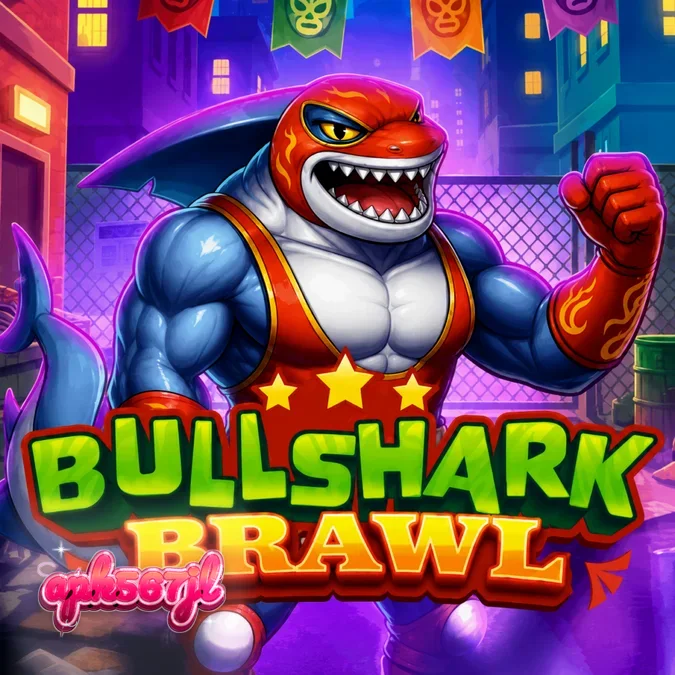 Tampilan visual slot Bullshark Brawl dengan karakter hiu petarung